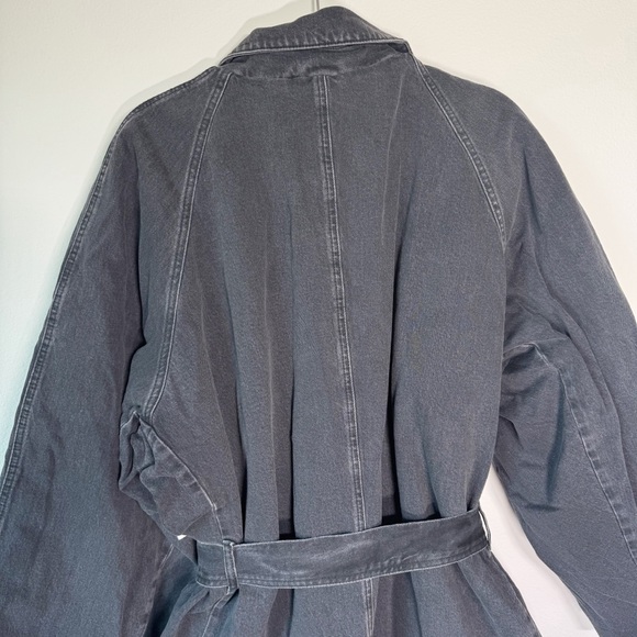 Good American Uniform Tie-Up Pockets Black‎ Wash Denim Trench Coat 2XL/3XL - Picture 12 of 15